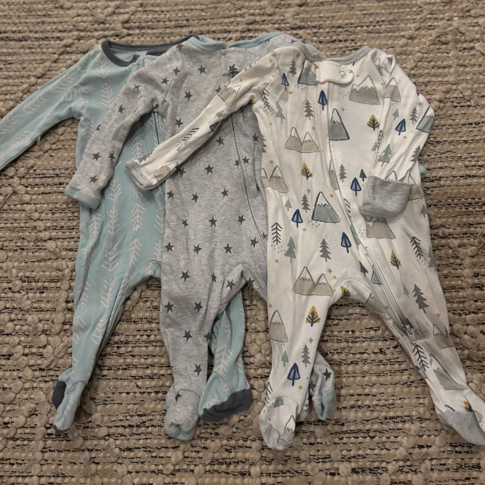 Cloud Island footed pajama set- Teal, Gray, White 0-3 months bundle